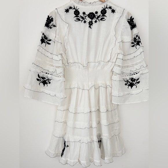 NWT By Anthropologie Embroidered V-Neck Ruffled Mini Dress - Picture 7 of 8